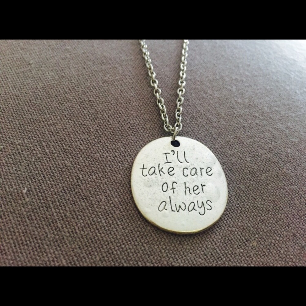 Take Care Silver Necklace Hipster Boho Simple